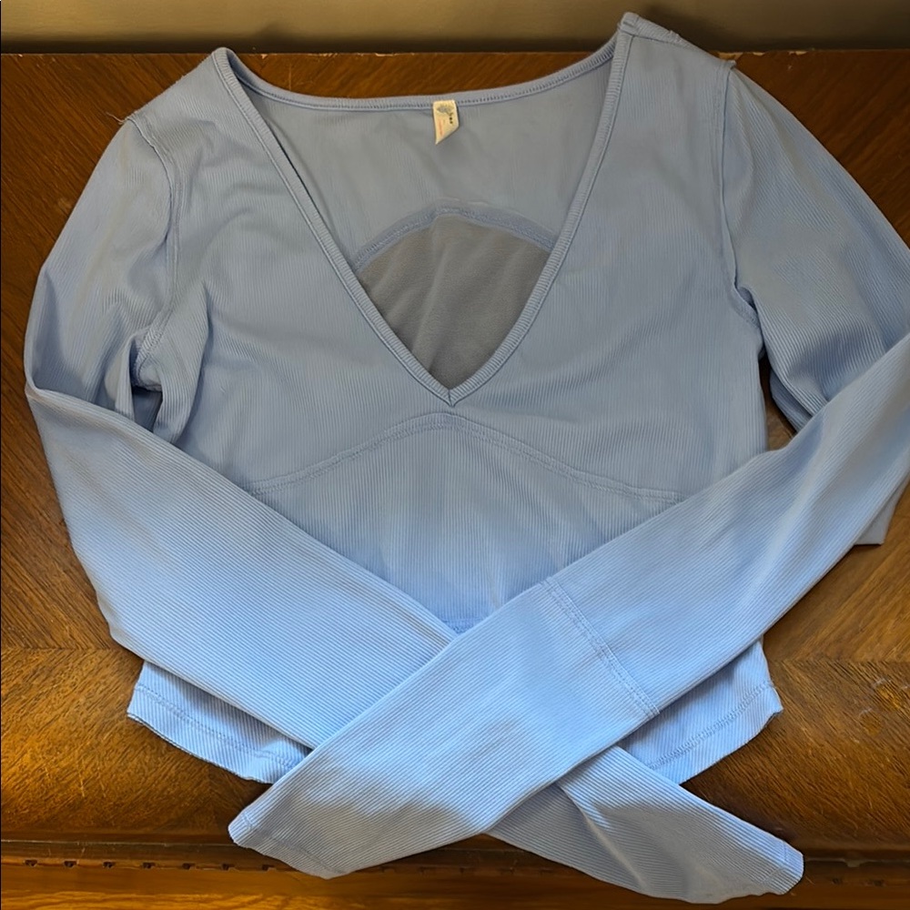FP Movement by Free People Blue Long Sleeve Cut Out Blouse